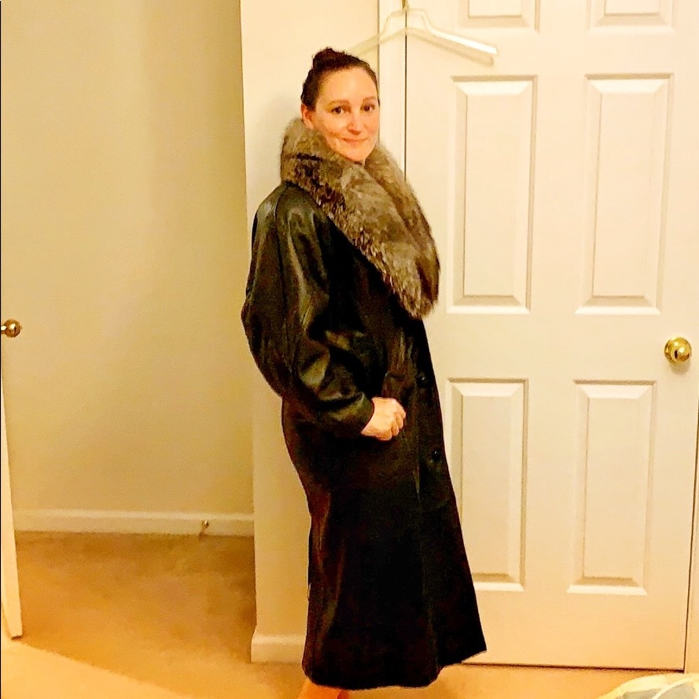 Vintage Charles Klein Leather & Fox Fur Coat